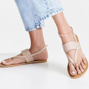 NWOB - Rule London Genuine Leather Toe Post Sling Back Sandal - Beige - Size 7.5